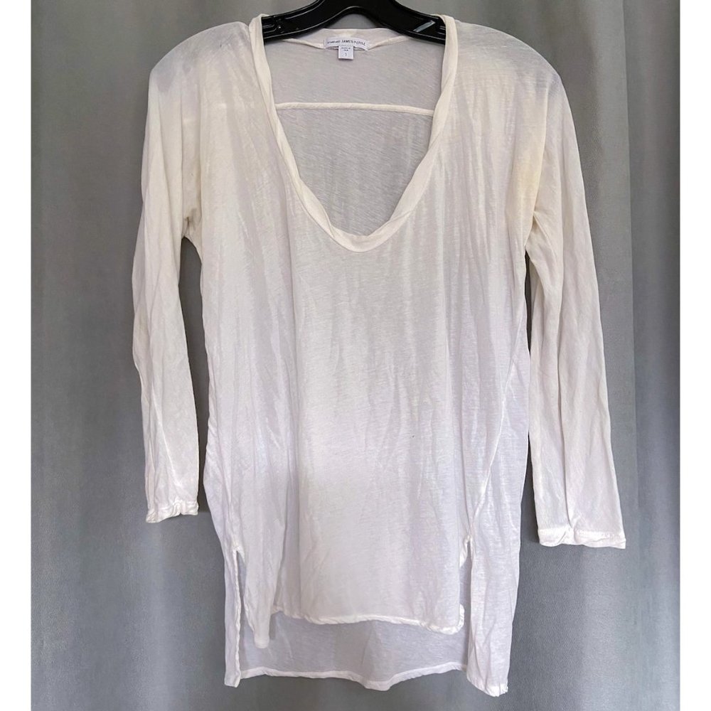 Standard James Perse Sheer White Long Sleeve Top